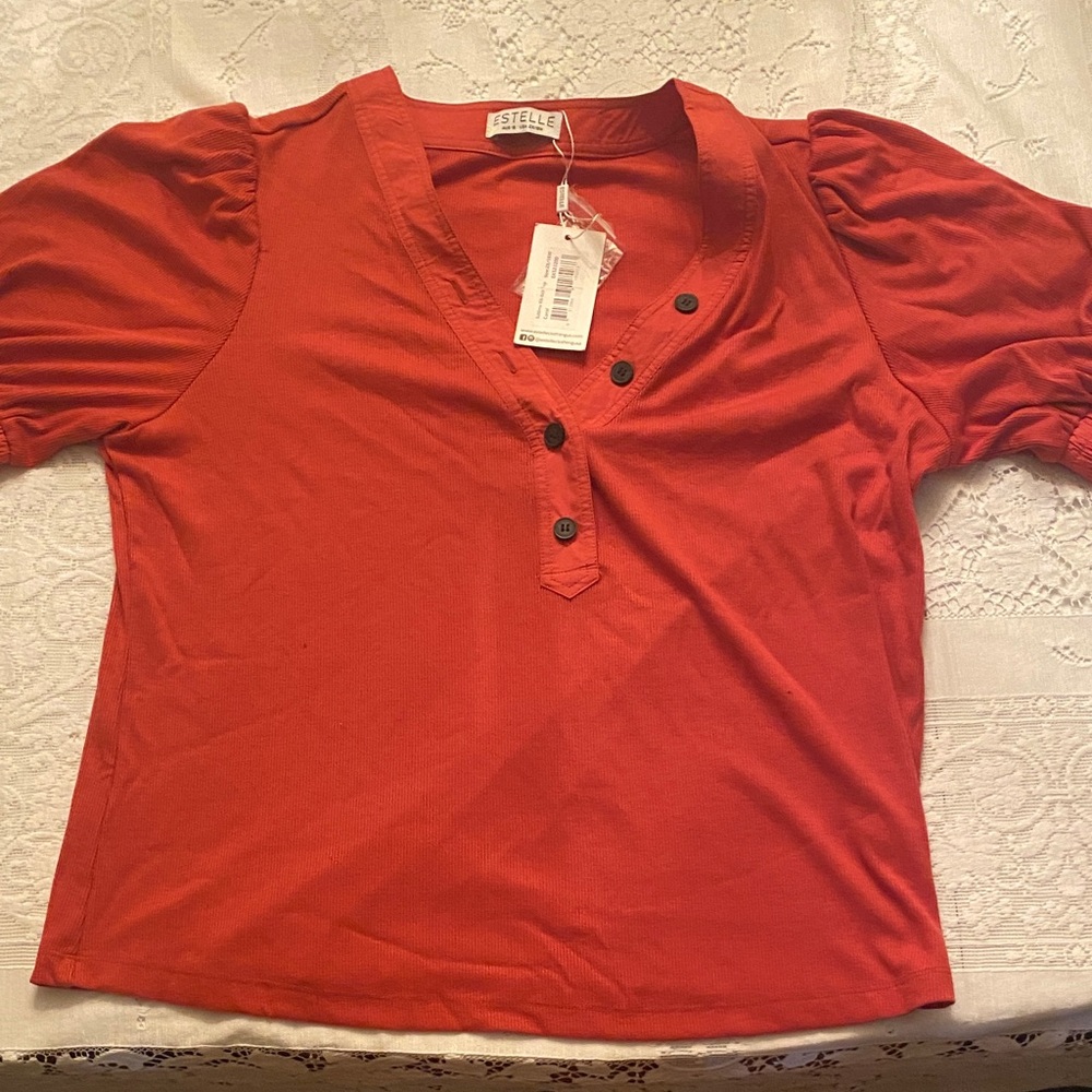 Women's Red Button-Down Top